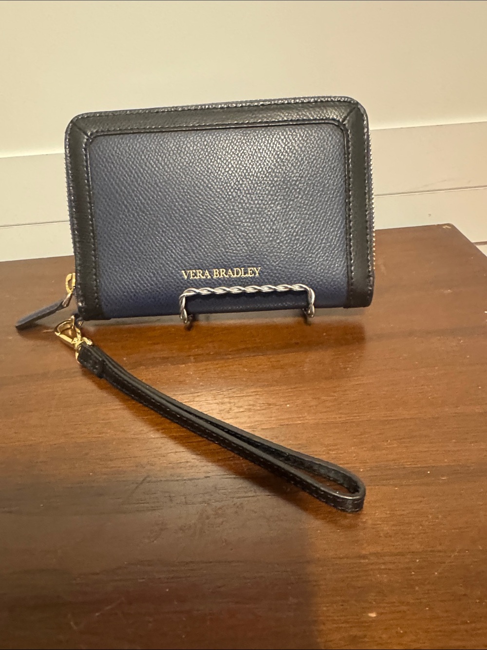 Vera Bradley Navy and Black Leather Wristlet